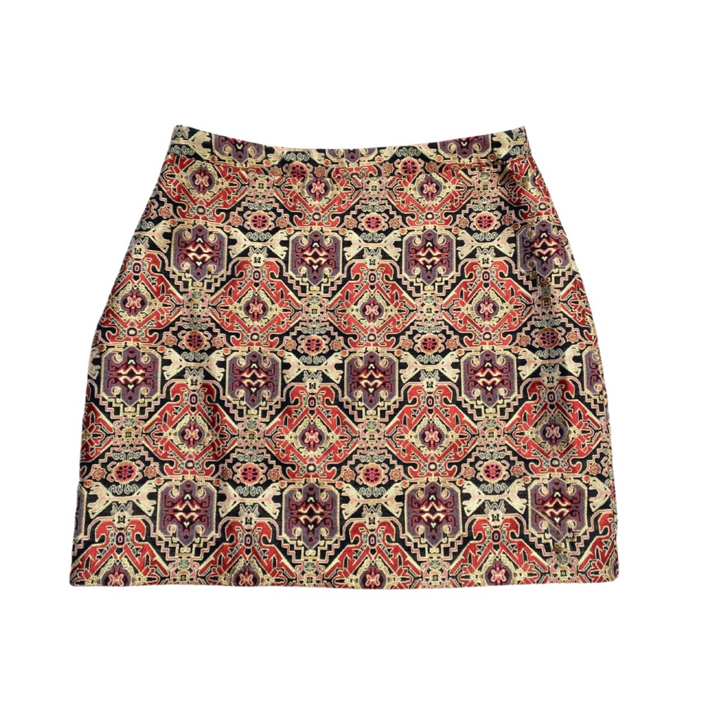 Gianni Bini gold brocade tribal print jacquard mini skirt
